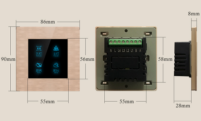金屬拉絲四開開關產(chǎn)品圖