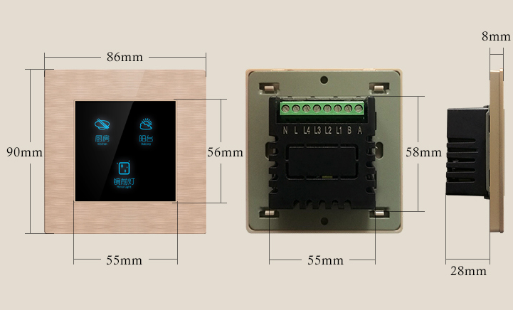 金屬拉絲三開開關(guān)產(chǎn)品圖
